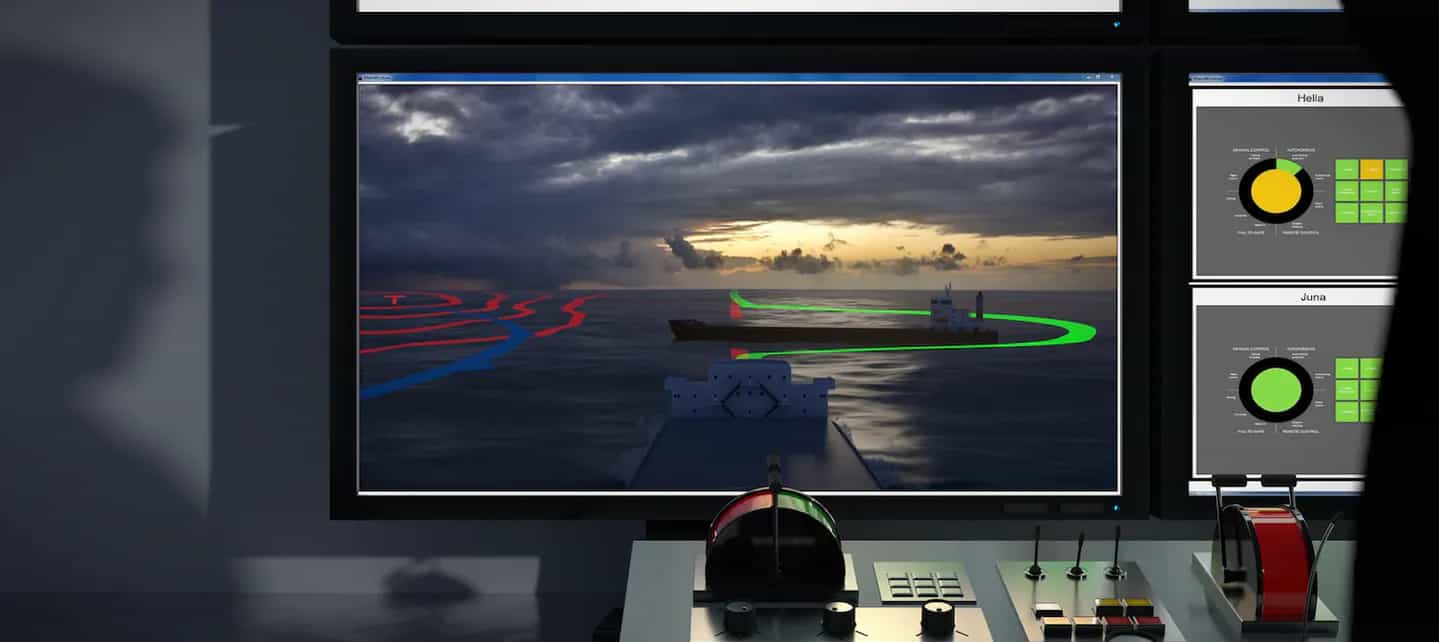 Animert bilde av førermiljøet på et stort skip 