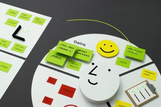 Animert tegning av smilefjes og notat-lapper 
