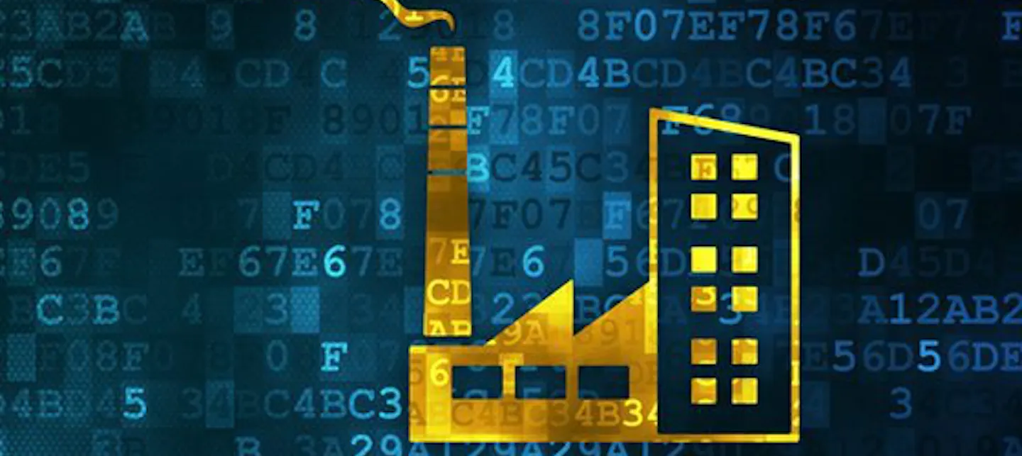 Animert bilde som viser fabrikk foran datatall 